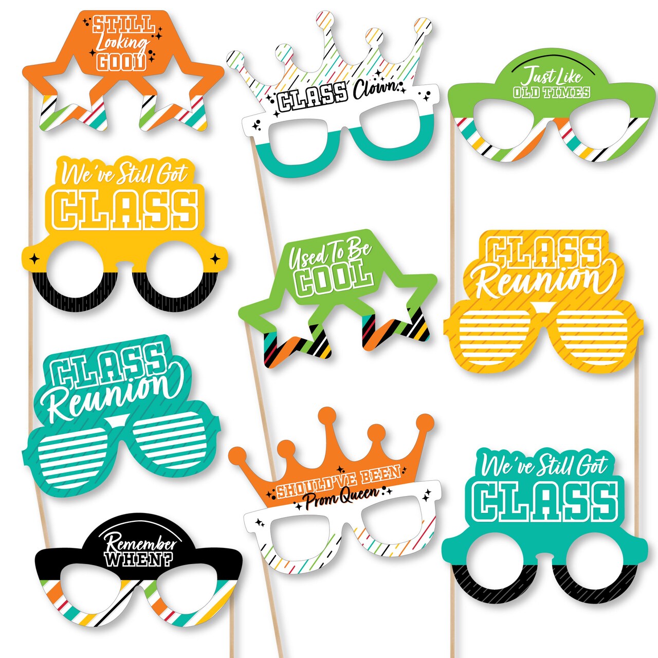 Big Dot of Happiness Still Got Class Glasses - Paper Card Stock High School Reunion Party Photo Booth Props Kit - 10 Count